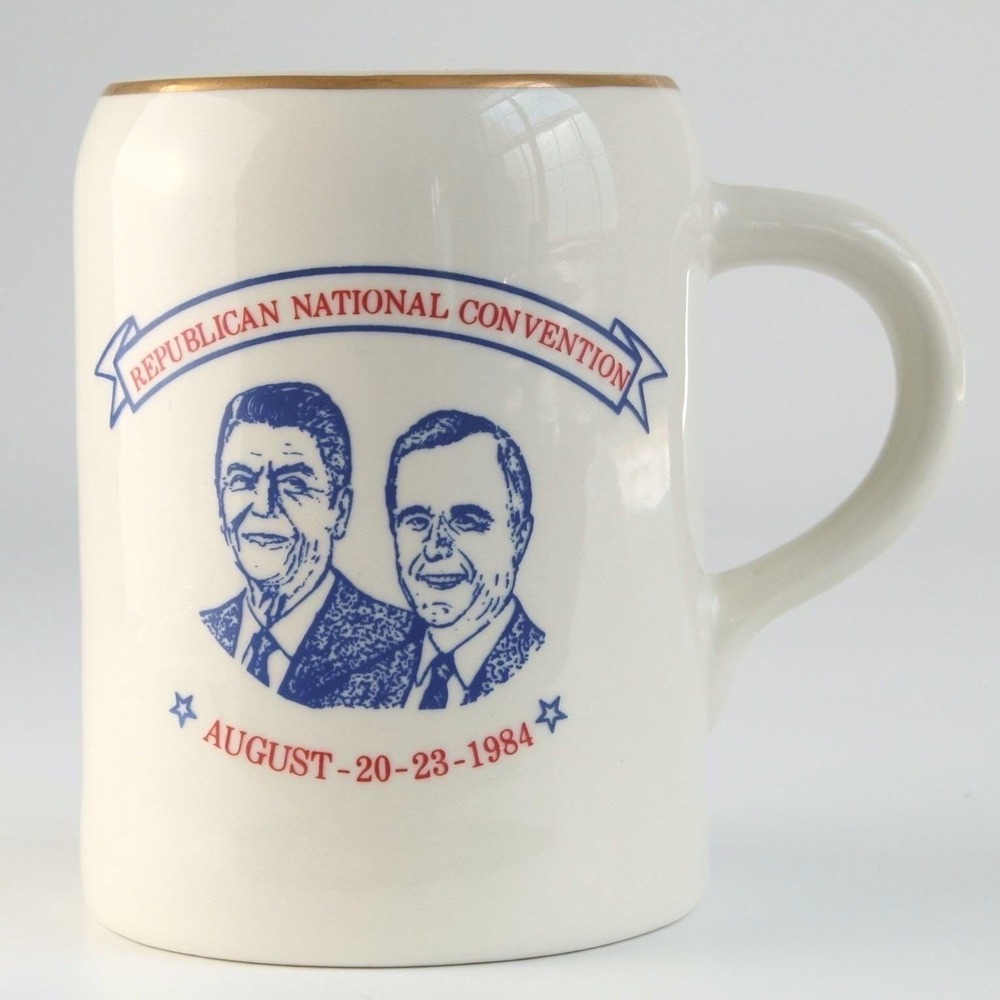 1984 Republican National Convention Mug Reagan Bush Dallas Ceramic Vintage White